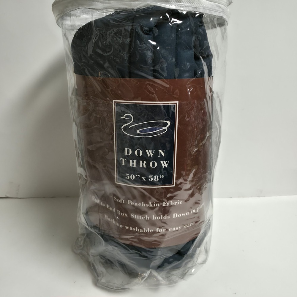 United Pacific Down Throw Blanket 50x58 Navy Blue Peachskin Soft New In Pack